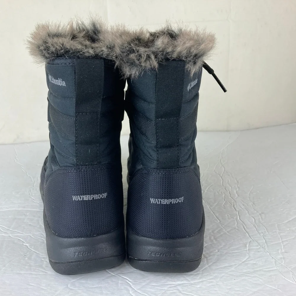 Columbia Waterproof Winter Boots Women 8W Wide Black Faux Fur Quilted Snow Rain